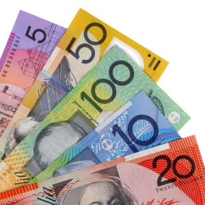 Australian dollar bills isolated on white